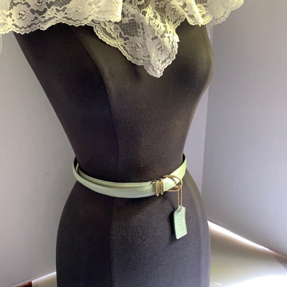 Coach Belt Leather Pastel Green with gold buckle